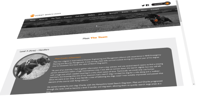 Website screenshot for Dorset Search Dogs
